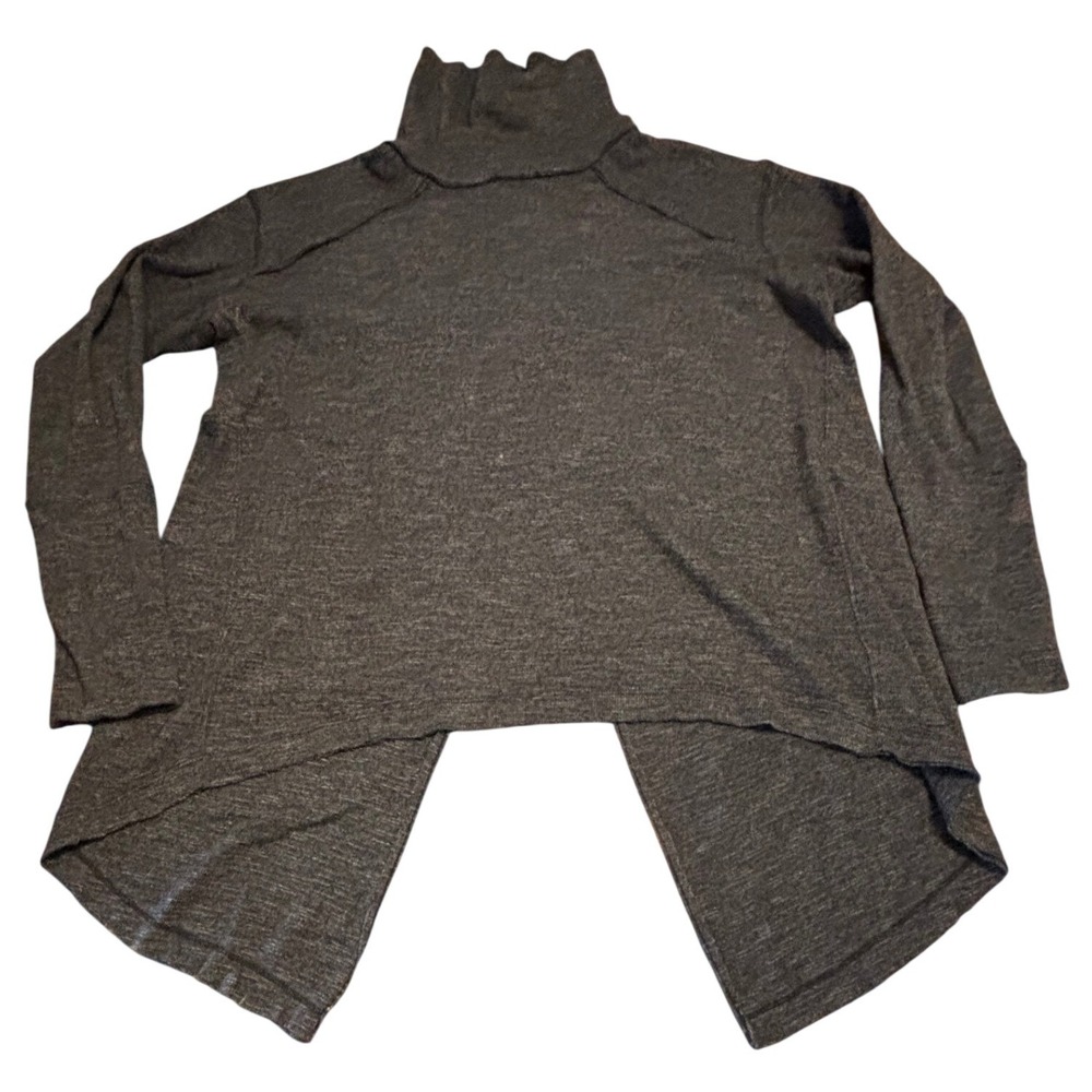 We The Free Free People Charcoal Gray Split Back Mock Neck High Low Top Medium